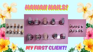 Hawaii Nails🌺 My First Client!✨😍 #hawaii #nailart #pressonnails #diynails #naildesign #tropical