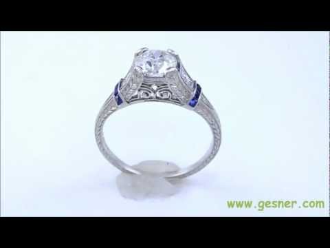 1 ct. Antique Platinum, Diamond & Sapphire Art Deco Engagement Ring- J32558
