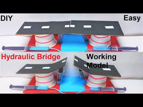 hydraulic bridge working model for science fair project DIY using cardboard howtofunda