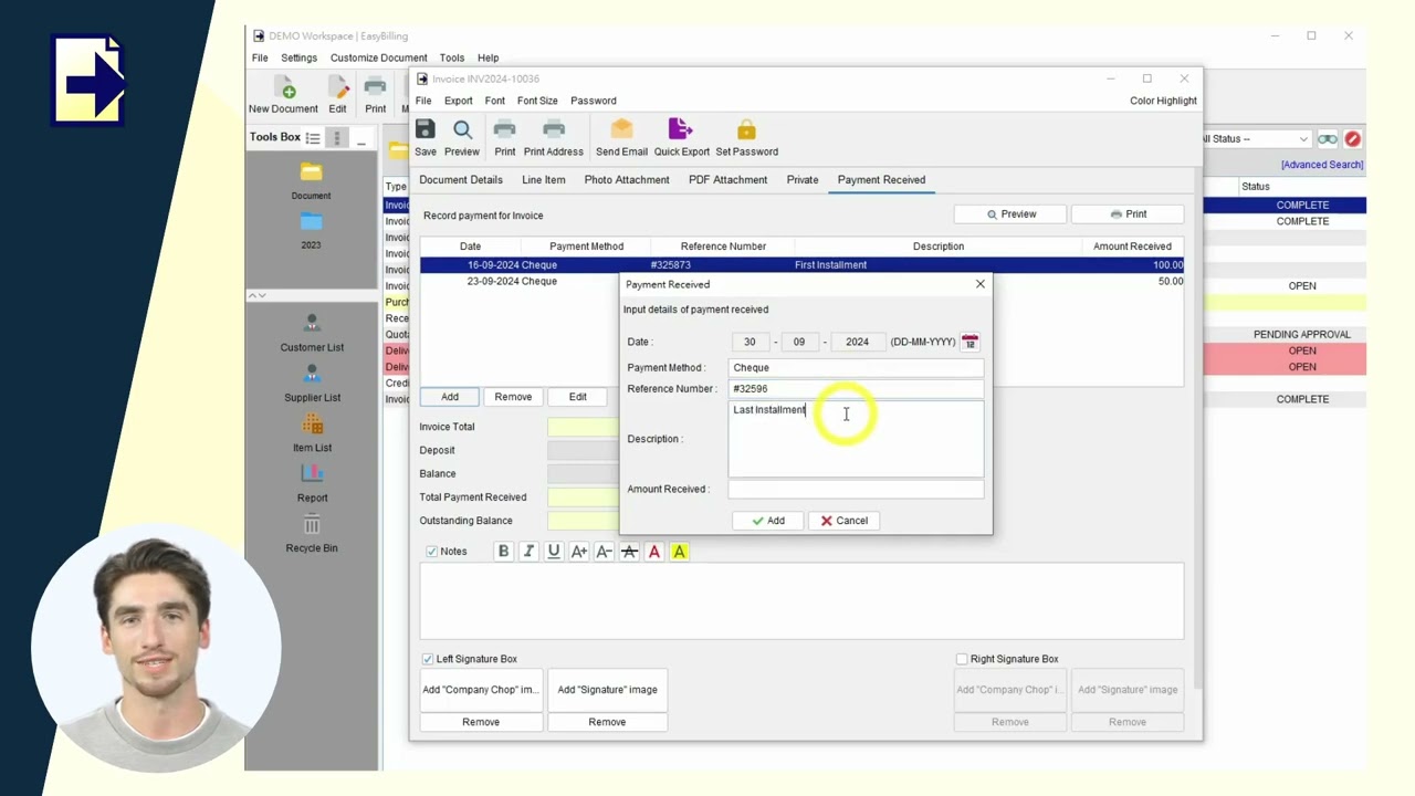 Payment Recording in EasyBilling Software