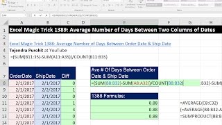 Excel Magic Trick 1389: Average Number of Days Between Two Columns of Dates