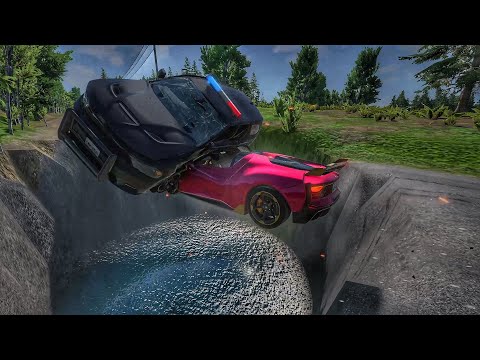 CARS VS GIANT PIT DEEP WATER #20 - BeamNG Drive!