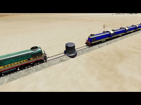 TRAINS VS GIANT BOLLARDS TRAINS CROSSING BUMPY FORKED RAILROAD - BeamNG.Drive