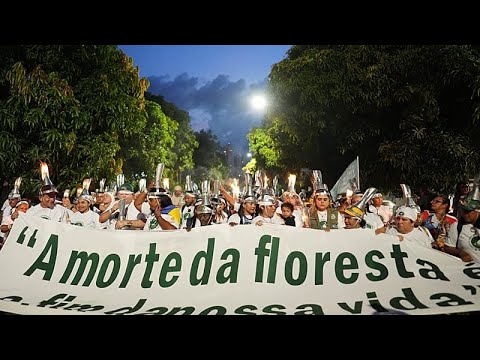 Video Thumbnail: Rubber tappers march in Belem to call for an end to deforestation at COP30