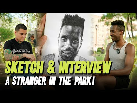 Künstler geht auf einen Fremden zu, um ihn zu zeichnen und über das Leben zu sprechen *EMOTIONAL*