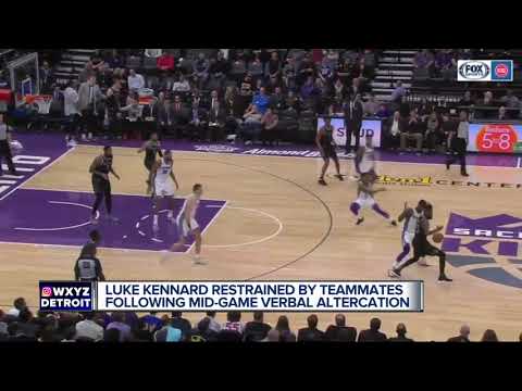 Pistons' Luke Kennard held back by teammates during outburst