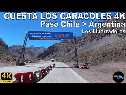[4K] CUESTA LOS CARACOLES - PASO CHILE - ARGENTINA / CAMINO AL CRISTO REDENTOR - MENDOZA