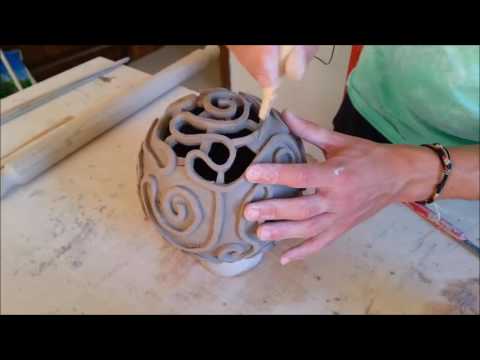 making raku ceramic lamp openwork