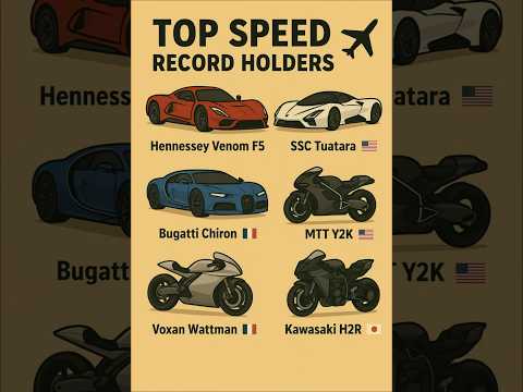 TOP SPEED RECORD HOLDERS ⚡ Hennessey Venom F5 vs Bugatti Chiron vs Kawasaki H2R#automobile#ytshorts