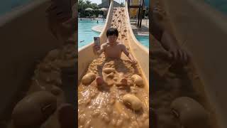 納豆プールに来てみた。I Swam in a GIANT Natto Pool! (Japanese Sticky Food) #funny #ai