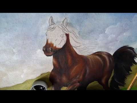 , title : 'Pintura em tecido de paisagem com cavalo (quinta parte)'