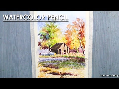 Mountains and Pine Tress Watercolor Pencil Landscape Drawing | steps to follow