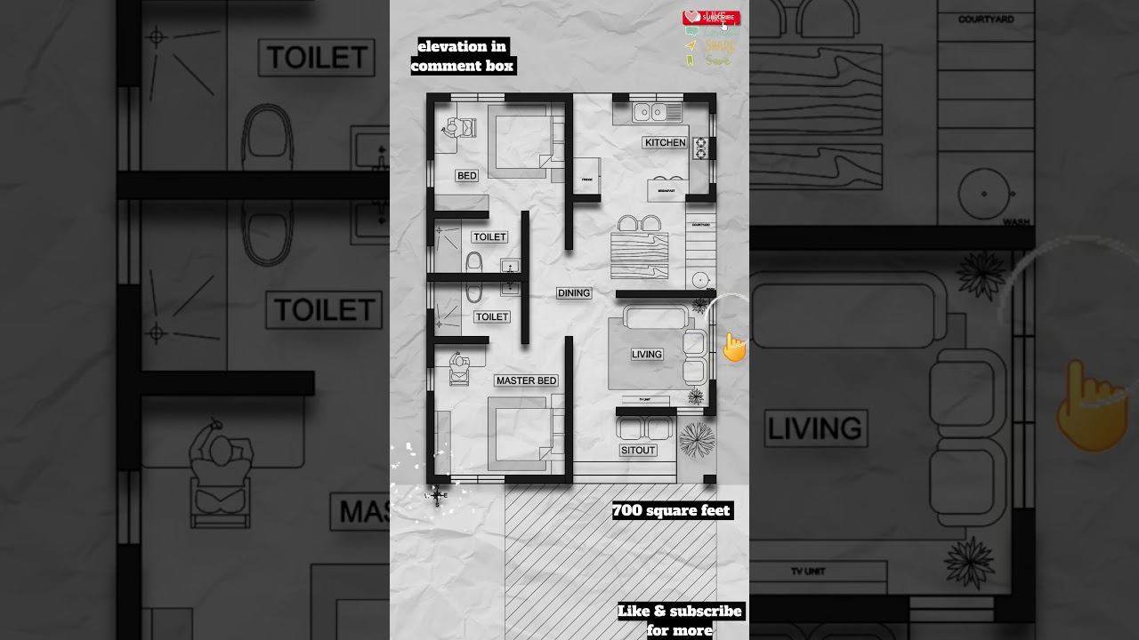 2BHK house plan 700 square feet, 7 lakhs budget #2bhk #houseplan #homedesign #budgethomes