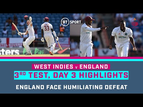 West Indies v England | Tourists suffer humiliating batting collapse | 3rd Test, Day 3 Highlights