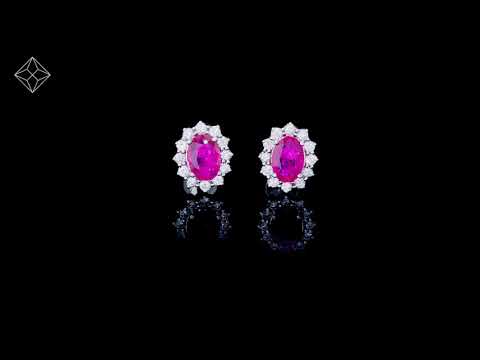 Ruby and Diamond Cluster Earrings 7 x 5mm in 18K White Gold - FEG20