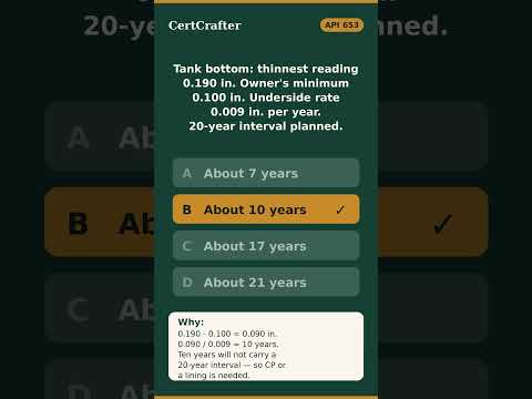 Video: API 653 — Settlement, thickness, interval — one calculation, one number.
