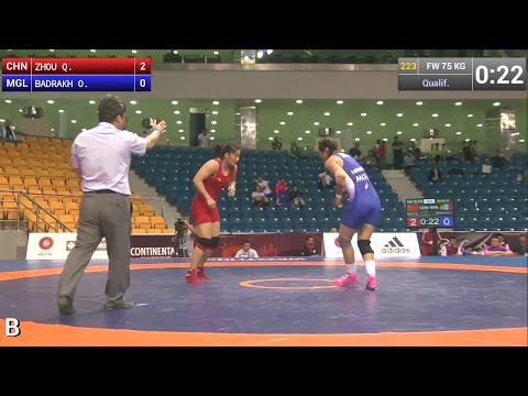 Qual. FW - 75 kg: O. BADRAKH (MGL) df. Q. ZHOU (CHN) by FALL, 4-6