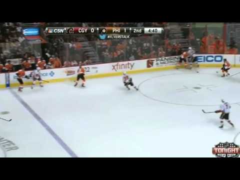 Huge Hit - Zac Rinaldo v Ladislav Smid - Calgary Flames v Philadelphia Flyers - February 8 2014