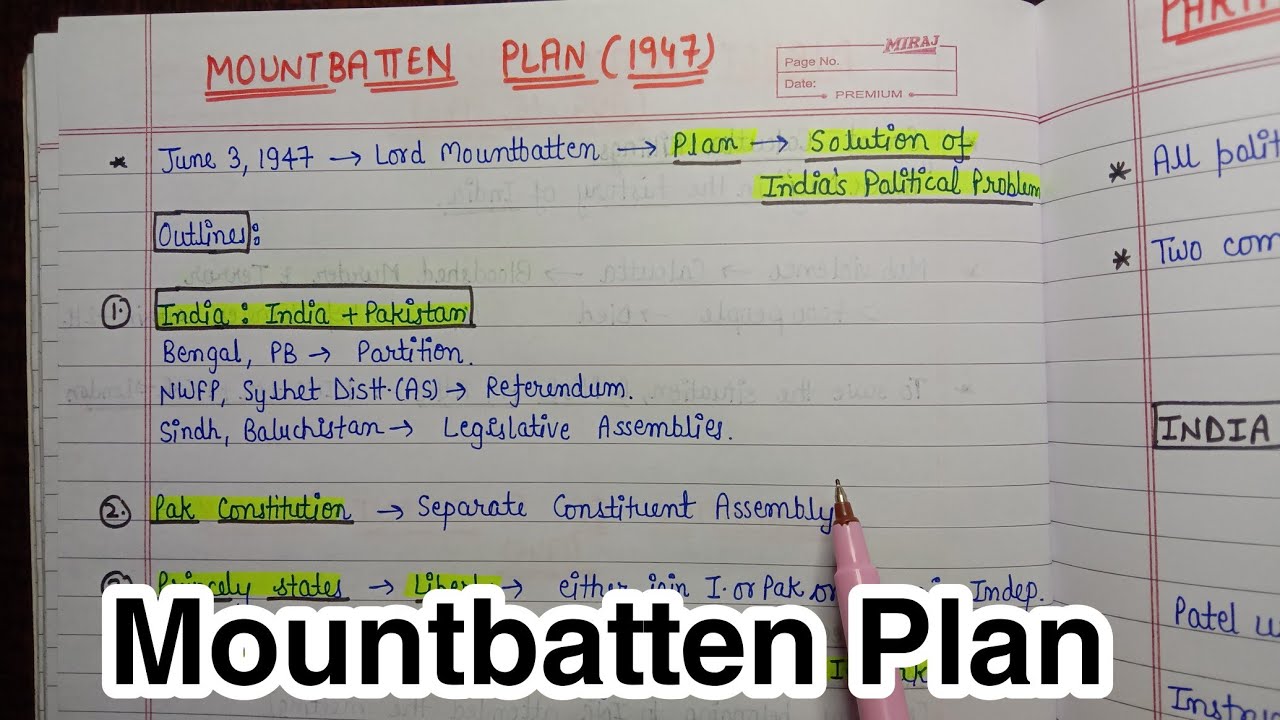 Mountbatten Plan (1947)|| Handwritten Notes|| National Movement|| Modern India|| An Aspirant !
