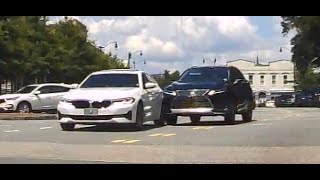 Car Collision Intersection South Park Square and Roswell Street at Marietta GA Square 7-23-2023
