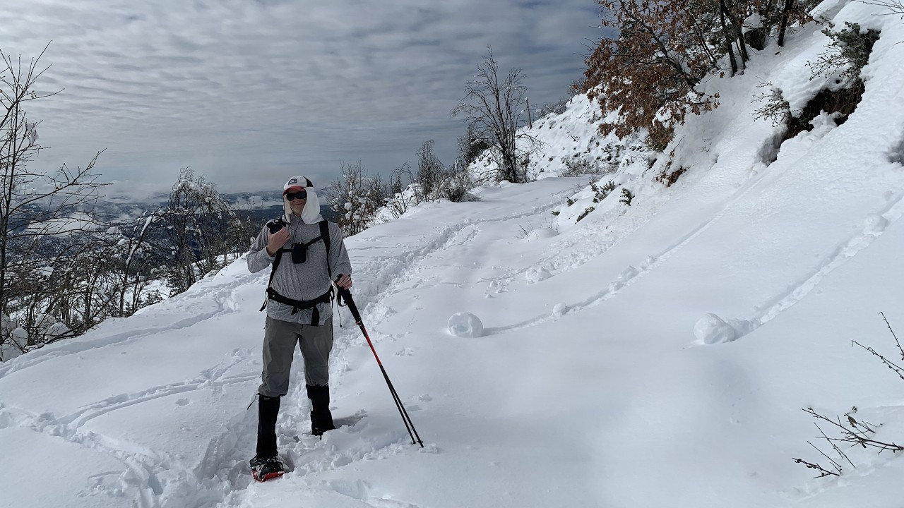 Snowshoeing Deep Snow to Reach Pilot Peak Stanislaus National Forest Sierra Nevada Mountains CA