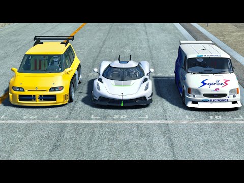 Koenigsegg Jesko Absolut vs Renault Espace F1 vs Ford Supervan 3 at Old Monza