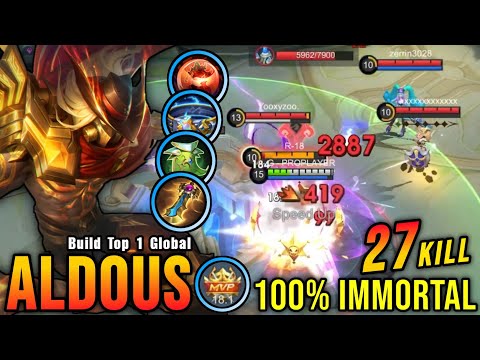 27 Kills + MANIAC!! Aldous High Shield Build 100% IMMORTAL!! - Build Top 1 Global Aldous ~ MLBB
