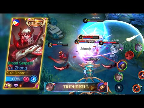 LOW LIFE 1V4 BUT STILL ALIVE! | YU ZHONG INSANE PASSIVE LIFE STEAL - MLBB