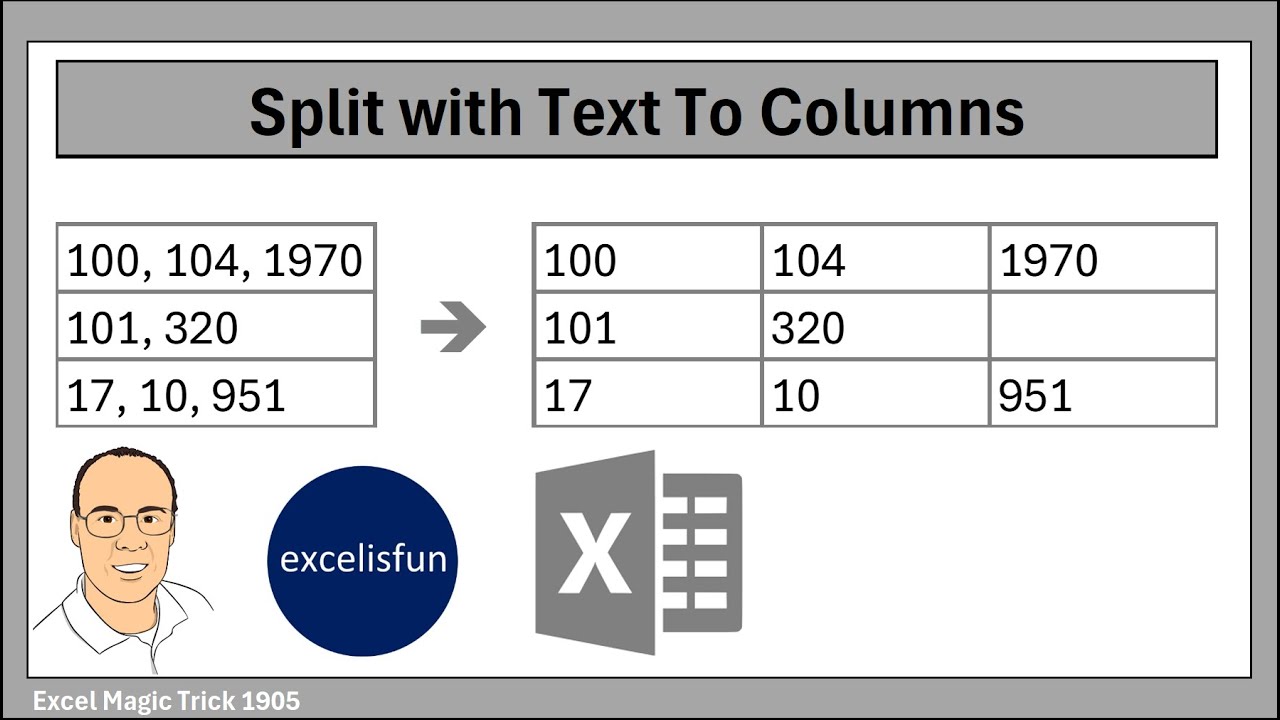 Excel Text To Columns Feature to Split a Column of Text Values. Excel Magic Trick 1905