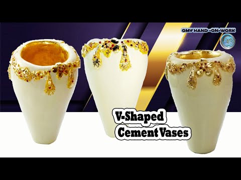 How To Make A  V-Shaped Vase || Using White Cement || DIY White Cement Craft Ideas