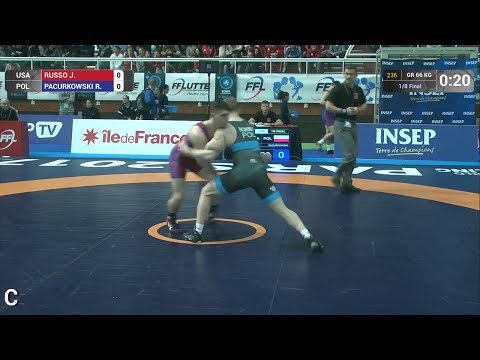 1/8 GR - 66 kg: R. PACURKOWSKI (POL) df. J. RUSSO (USA) by TF, 10-0