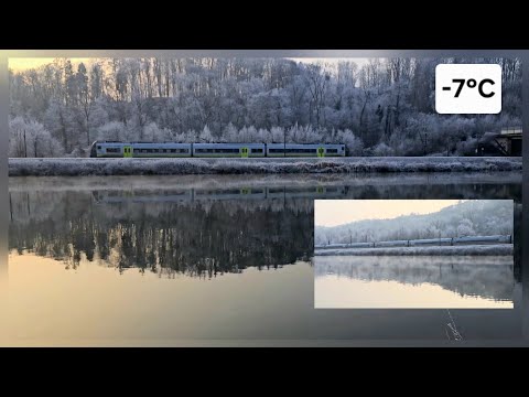 4k Trains at -7°C on the Danube, sparks, electric arc
