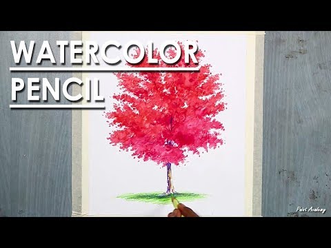 Mountains and Pine Tress Watercolor Pencil Landscape Drawing | steps to follow