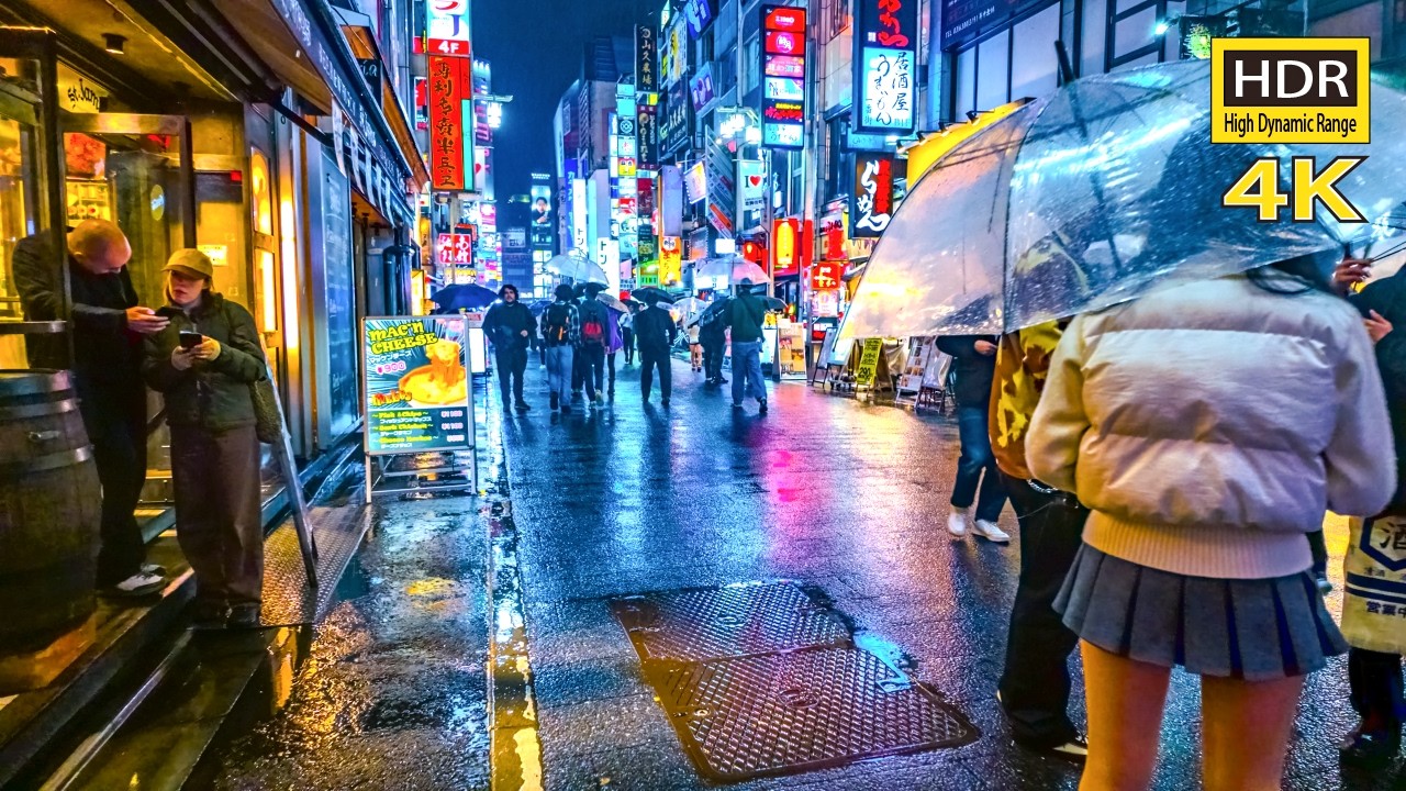 Tokyo Rain Night Walk 🇯🇵 | Shinjuku 新宿 Neon Reflections (4K60 HDR Remastered, Brighter Edition)