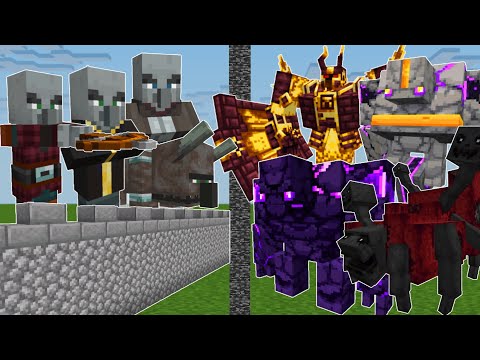 Illager Castle vs Nether & End Bosses (Minecraft Mob Battle)