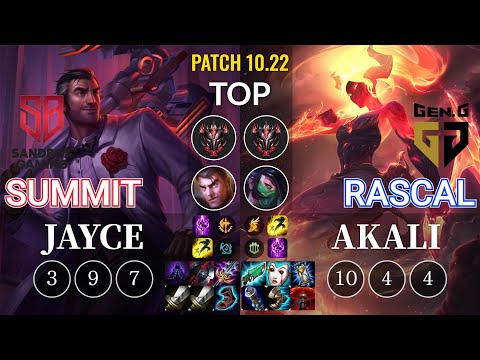 SB Summit Jayce vs GEN Rascal Akali Top - KR Patch 10.22