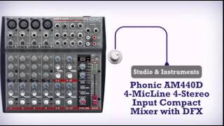 Video thumbnail for Phonic AM440D 4-MicLine 4-Stereo Input Compact Mixer with DFX - DJkit.com by djkit®