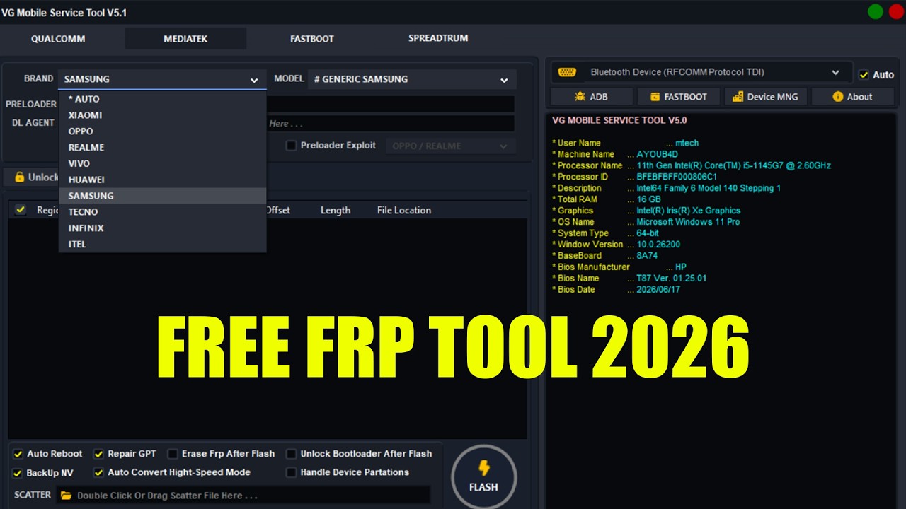 Best FRP Unlock Tool 2026 | BFT FLASH Tool Alternative For Mobile Phones (VG TOOLV5.1)