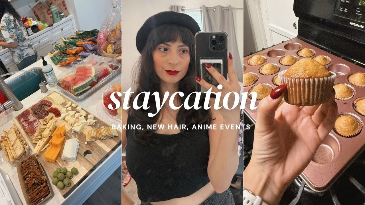 STAYCATION WEEK IN MY LIFE ☀️ slow living, self care, baking, cutting my bangs, anime night mart