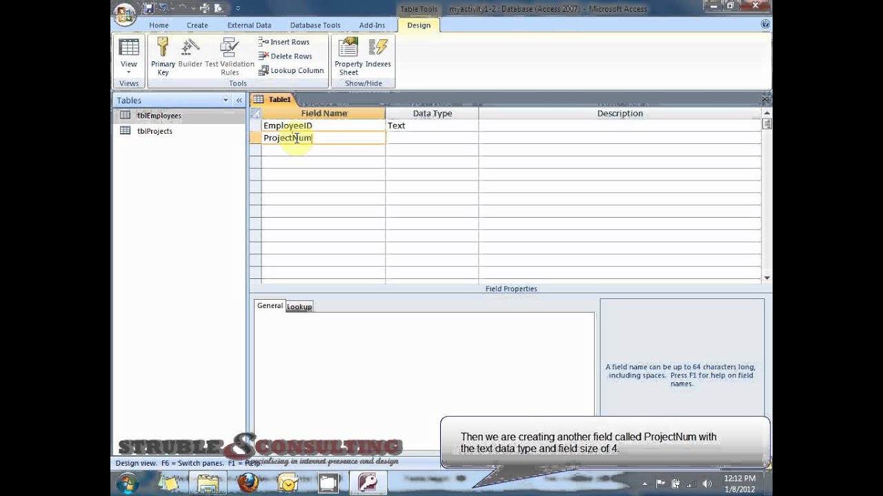 Activity 1-2 Create a Junction Table in Ms Access 2007