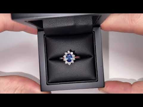 LFBJR0249(BS): Diamond & Oval Cut Sapphire Ring 1.60ct, 18k White Gold