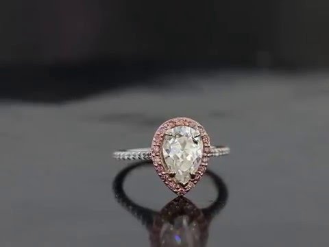 Pear Shape with Pink Diamond and Rose Gold Halo Engagement Ring