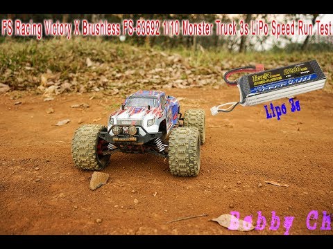 FS Racing Victory X Brushless FS-53692 1/10 Monster Truck LiPo 3s Speed Run Test And Wheelie