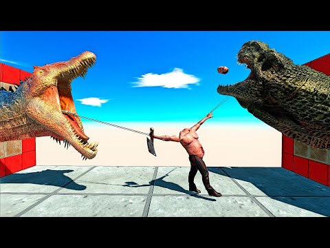 HEADS T-REX AND SPINOSAURUS EATING UNITS - Animal Revolt Battle Simulator