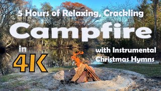 Instrumental Christmas Hymns 5 Hours Relaxing Crackling Campfire 4K Christmas Background fireplace