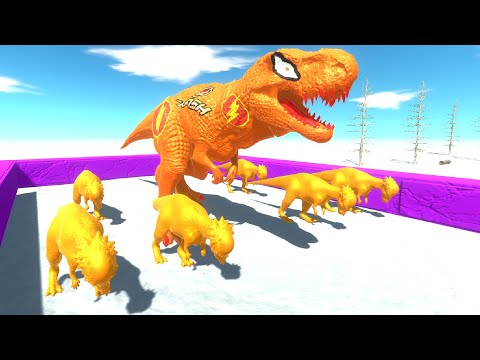Escape from THE FLASH T.REX TEAM - All units run away in christmas - Animal Revolt Battle Simulator