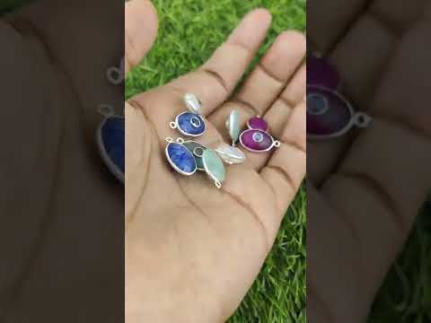 925 sterling silver natural gemstone double stone pendant, g...