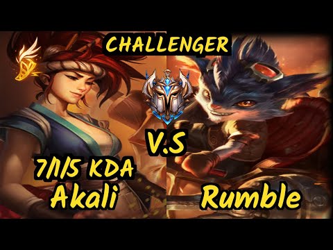 Shiphtur (AKALI) vs RUMBLE - 7/1/5 KDA MID CHALLENGER GAMEPLAY - NA