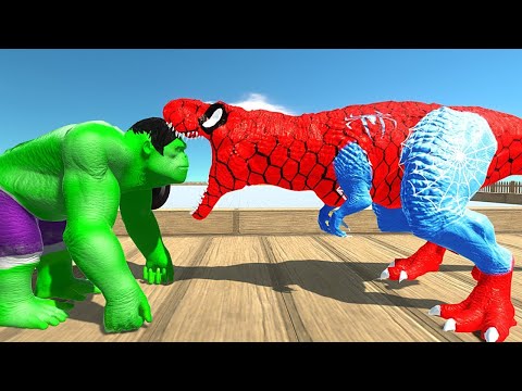 SPIDERMAN T-REX vs HULK GORO DEATH RUN -Animal Revolt Battle Simulator