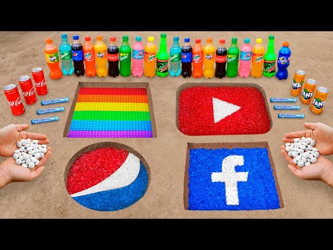 YouTube, Pop It, FaceBook and Pepsi Logo in the Hole with Orbeez, Popular Sodas & Mentos